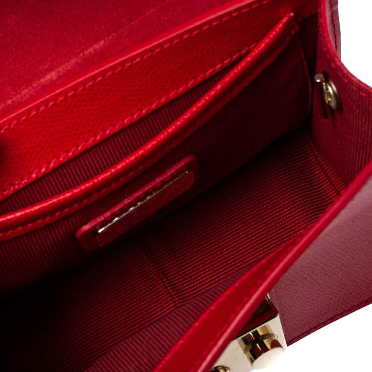 Pre Owned Furla Red Leather Mini Metropolis Chain Shoulder Bag
