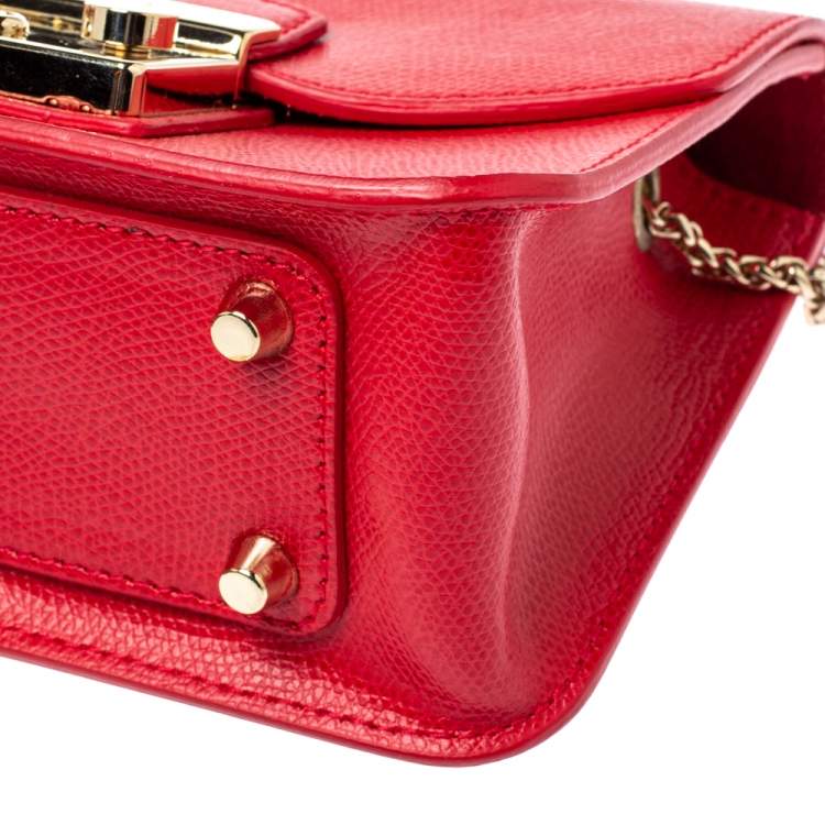 Pre Owned Furla Red Leather Mini Metropolis Chain Shoulder Bag