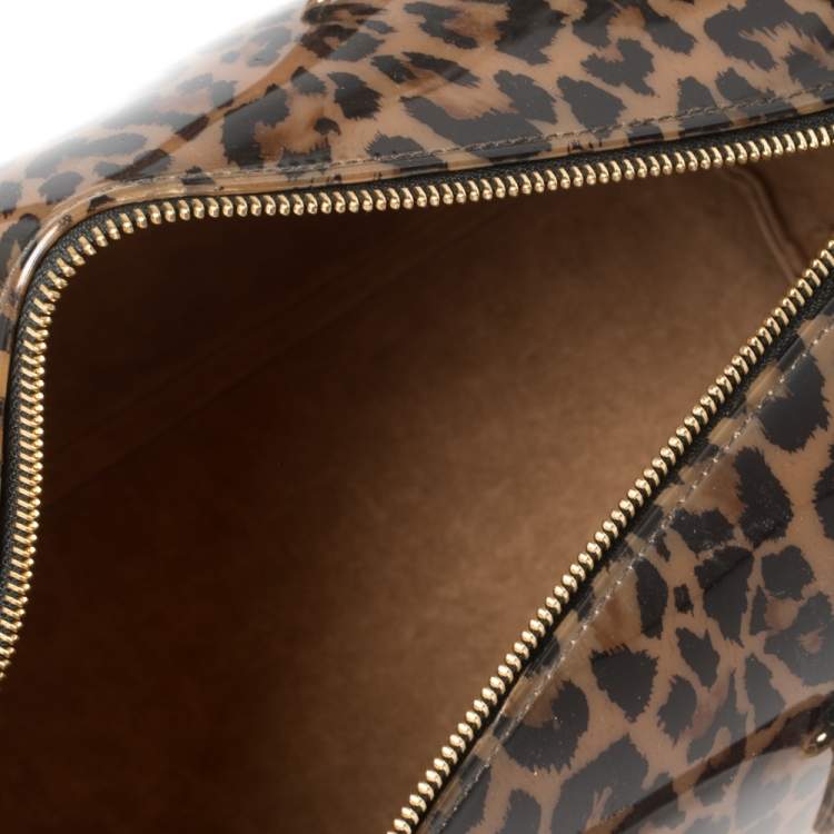 Pre Owned Furla Brown Leopard Print Rubber and Croc Embossed Leather Medium Candy Satchel