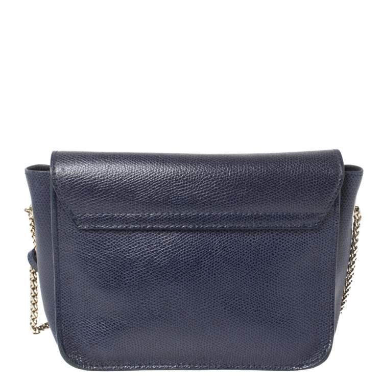 Pre Owned Furla Blue Leather Mini Metropolis Crossbody Bag