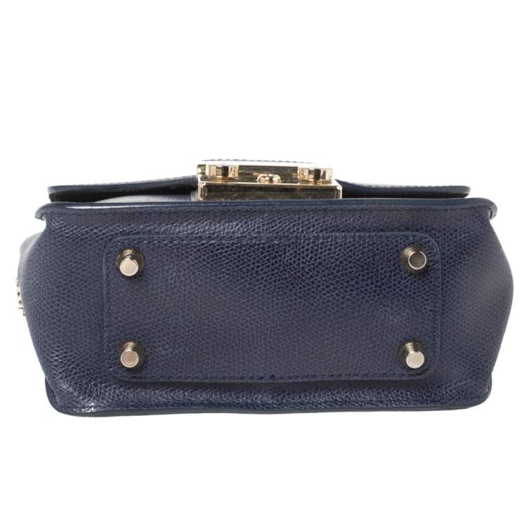 Pre Owned Furla Blue Leather Mini Metropolis Crossbody Bag