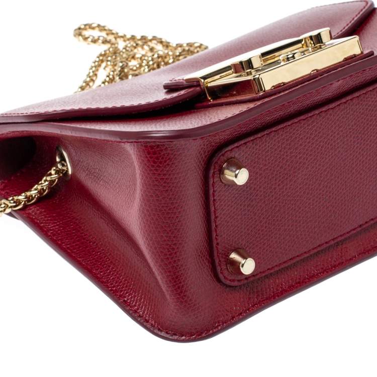 Pre Owned Furla Red Leather Mini Metropolis Crossbody Bag