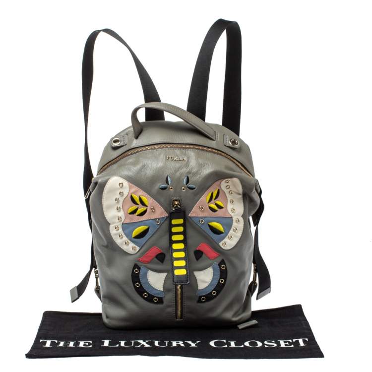 Pre Owned Furla Grey Soft Leather Patchwork Backpack