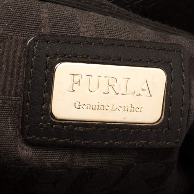 Pre Owned Furla Dark Brown Python Effect Tote 