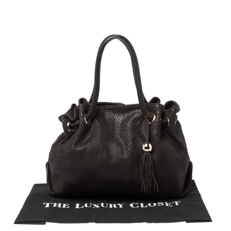 Pre Owned Furla Dark Brown Python Effect Tote 
