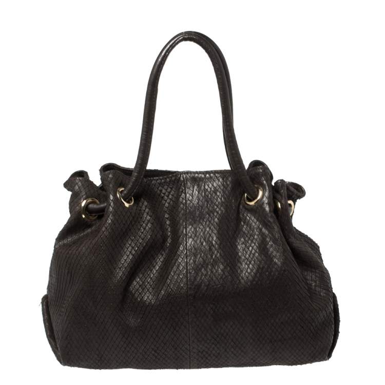 Pre Owned Furla Dark Brown Python Effect Tote 