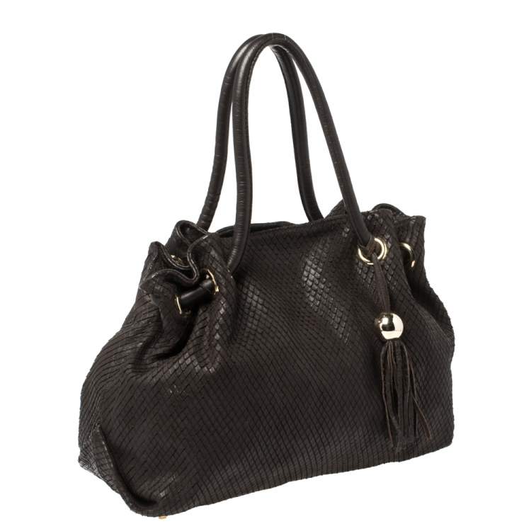 Pre Owned Furla Dark Brown Python Effect Tote 