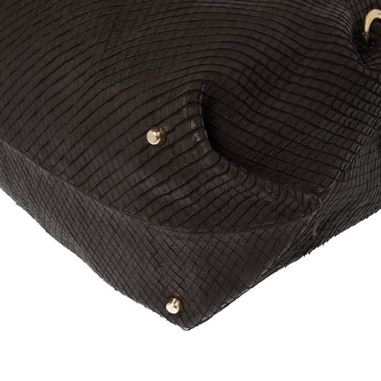Pre Owned Furla Dark Brown Python Effect Tote 