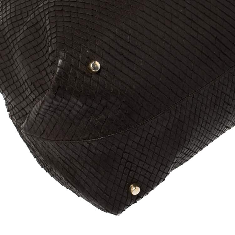 Pre Owned Furla Dark Brown Python Effect Tote 
