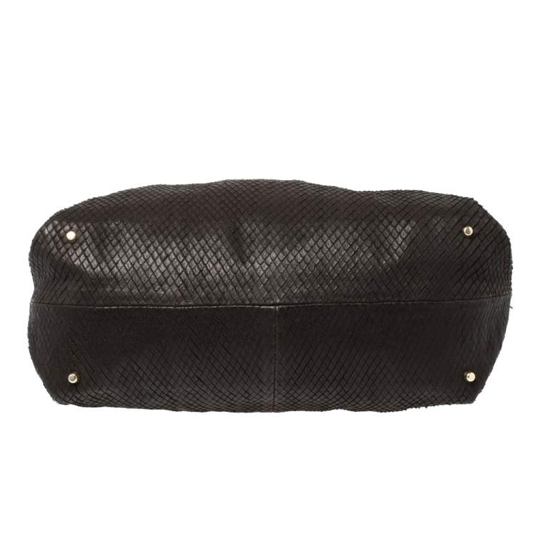 Pre Owned Furla Dark Brown Python Effect Tote 