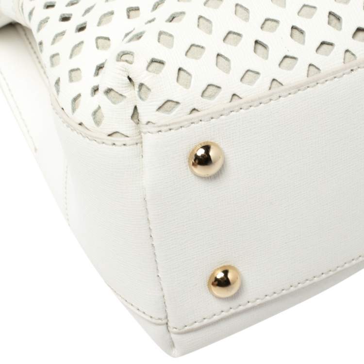 مملوكة مسبقًا Furla White Leather Piper Perforated Top Handle Bag