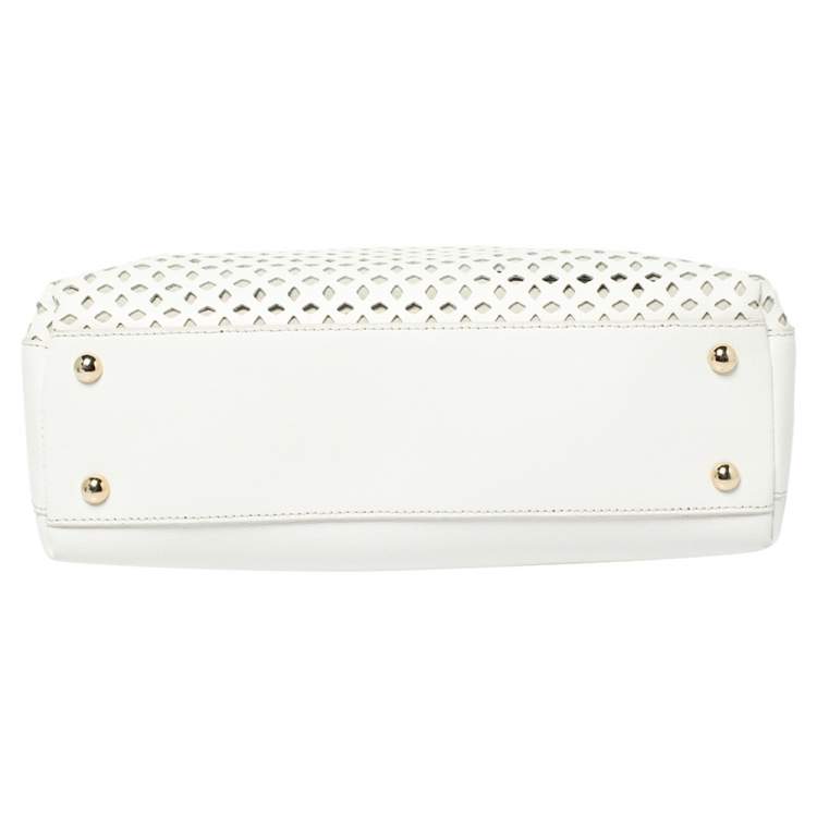 مملوكة مسبقًا Furla White Leather Piper Perforated Top Handle Bag