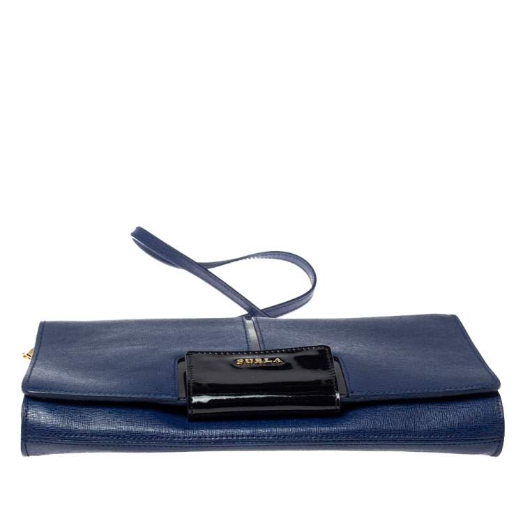 Pre Owned Furla Navy Blue Leather Zizi Chain Clutch