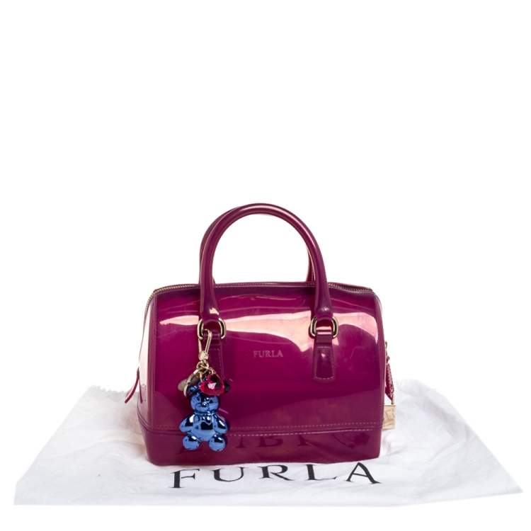 Pre Owned Furla Fuchsia Glossy Rubber Mini Candy Satchel