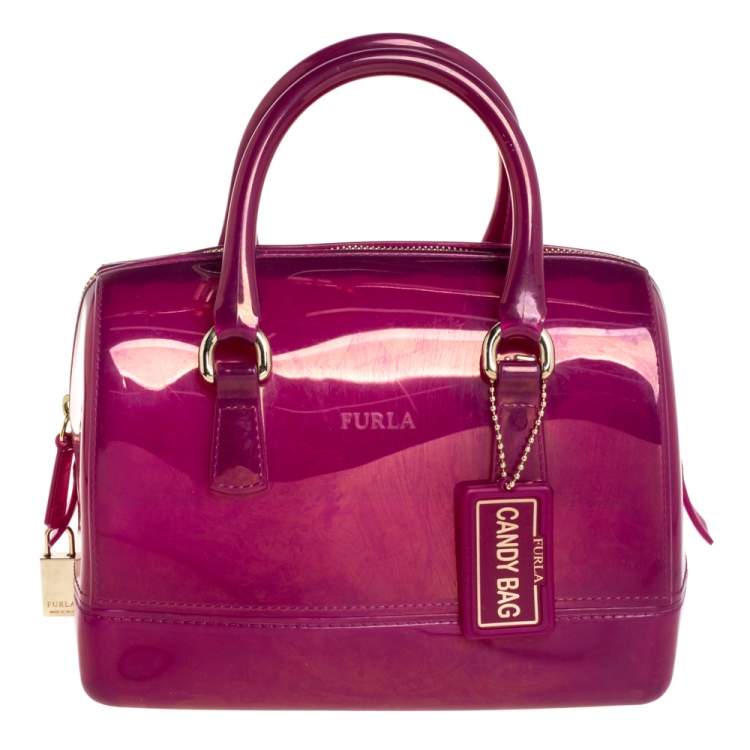 Pre Owned Furla Fuchsia Glossy Rubber Mini Candy Satchel