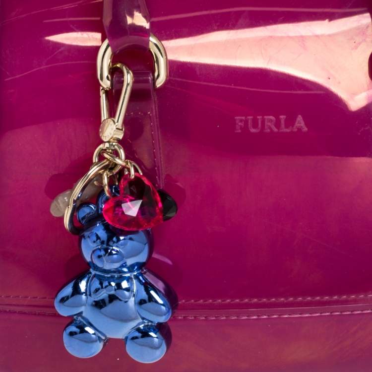 Pre Owned Furla Fuchsia Glossy Rubber Mini Candy Satchel