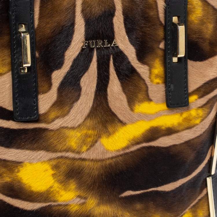 Pre Owned Furla Multicolor Leather and Calfhair Dome Satchel