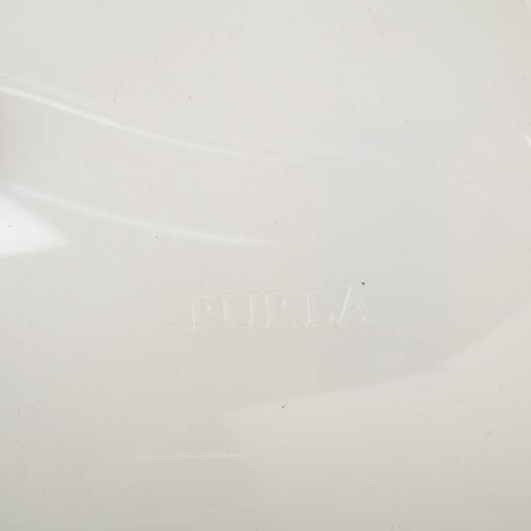 Pre Owned Furla White Rubber and Croc Embossed Leather Medium Candy Satchel