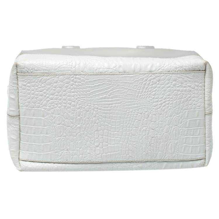 Pre Owned Furla White Rubber and Croc Embossed Leather Medium Candy Satchel