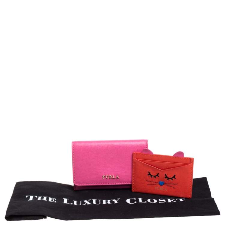Pre Owned Furla Pink Leather Babylon Card Holder