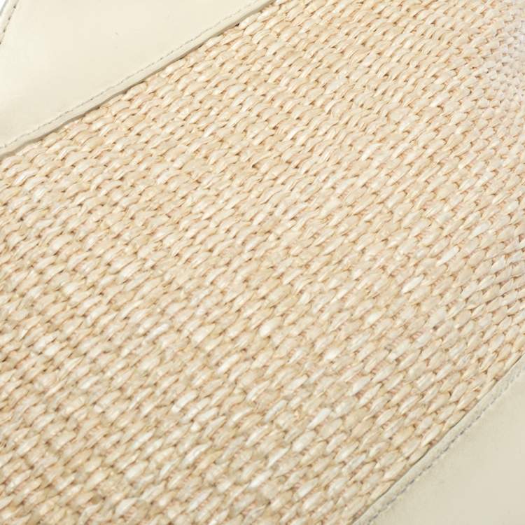 Pre Owned Furla Beige Straw And Leather Beach Tote