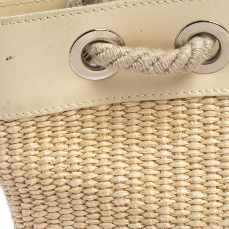 Pre Owned Furla Beige Straw And Leather Beach Tote