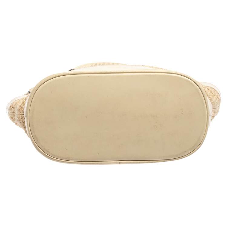 Pre Owned Furla Beige Straw And Leather Beach Tote