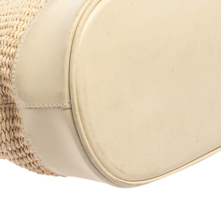 Pre Owned Furla Beige Straw And Leather Beach Tote