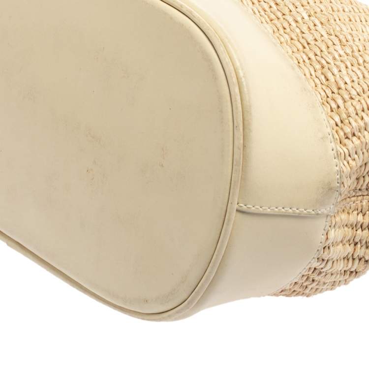 Pre Owned Furla Beige Straw And Leather Beach Tote