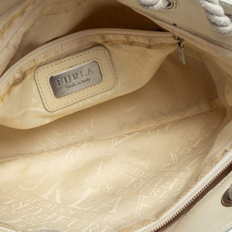 Pre Owned Furla Beige Straw And Leather Beach Tote