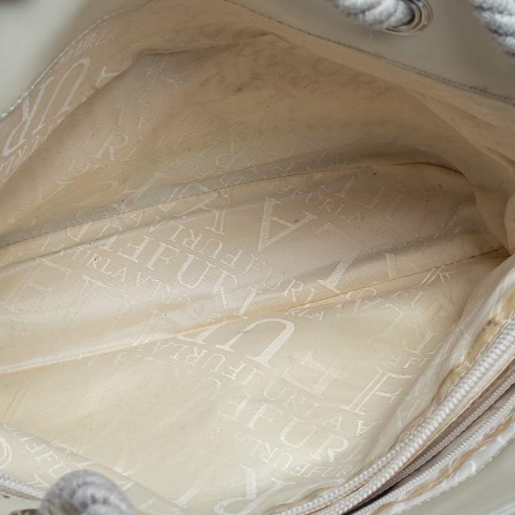 Pre Owned Furla Beige Straw And Leather Beach Tote