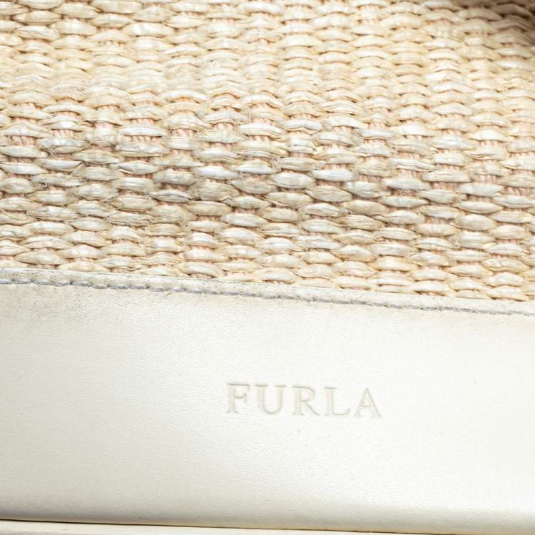 Pre Owned Furla Beige Straw And Leather Beach Tote