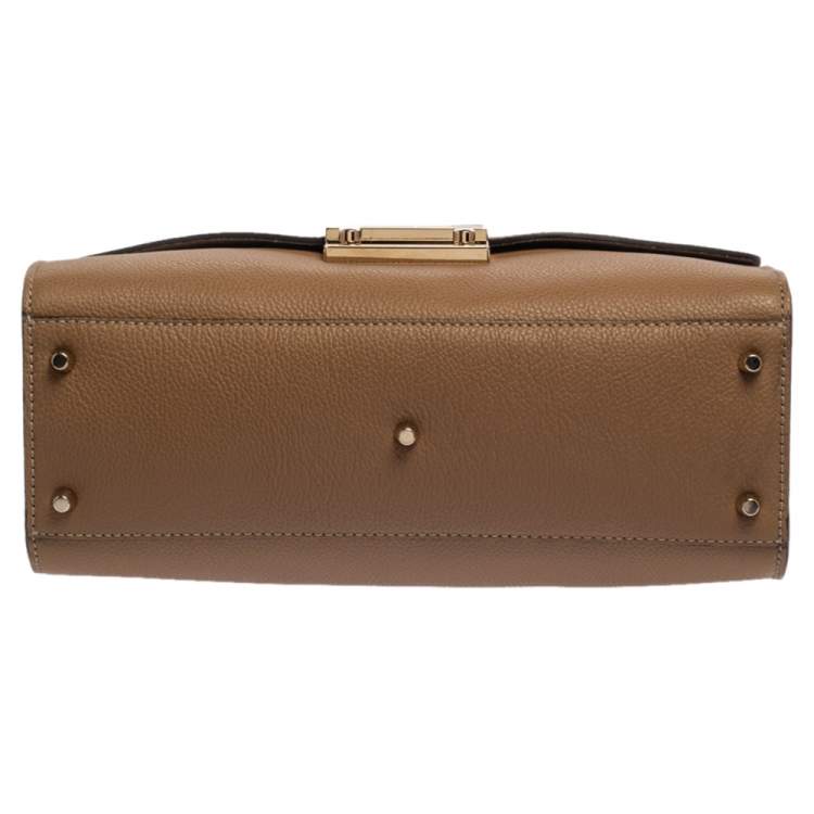 Pre Owned Furla Beige Leather Large Julia Top Handle Bag