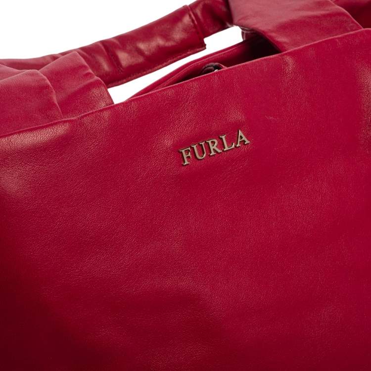 Pre Owned Furla Fuchsia Leather  Knot Detail Tote