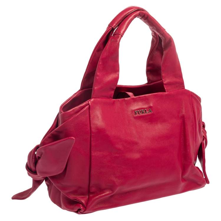 Pre Owned Furla Fuchsia Leather  Knot Detail Tote