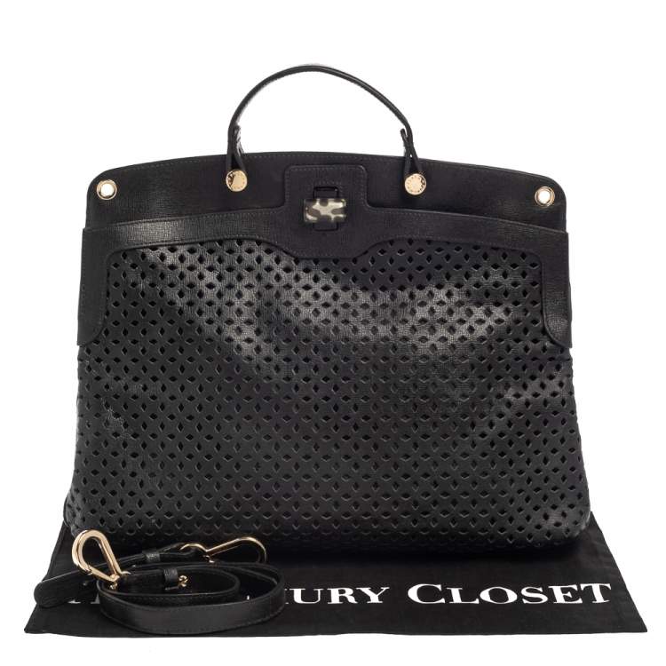 Pre Owned Furla Black Perforated Leather Piper Top Handle Bag