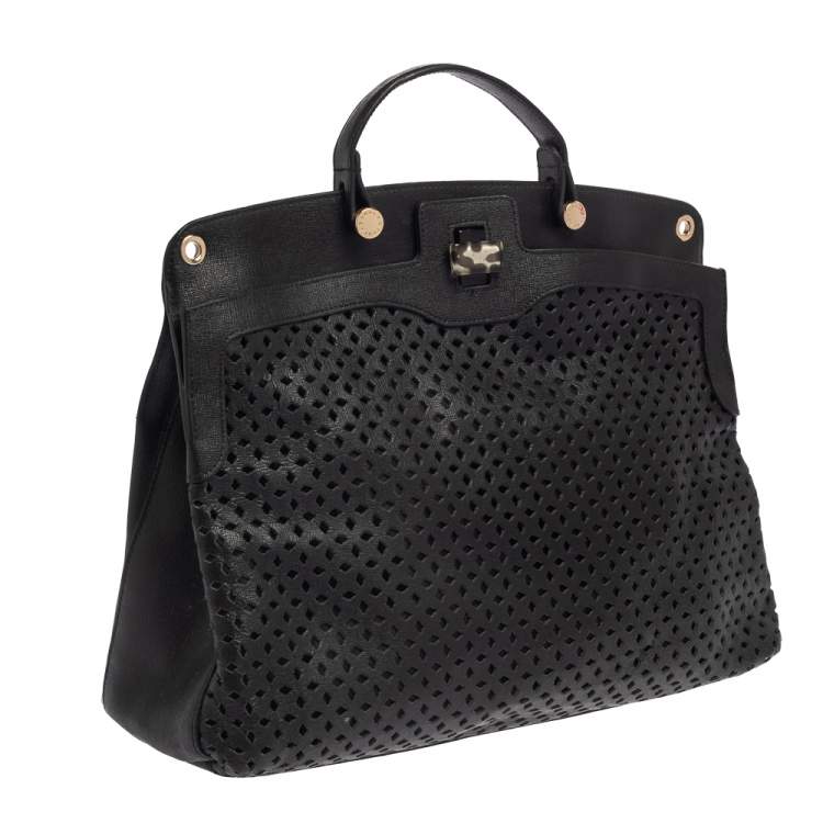 Pre Owned Furla Black Perforated Leather Piper Top Handle Bag