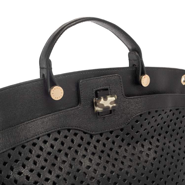 Pre Owned Furla Black Perforated Leather Piper Top Handle Bag
