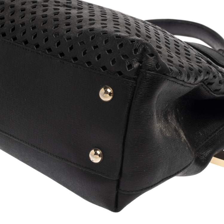 Pre Owned Furla Black Perforated Leather Piper Top Handle Bag