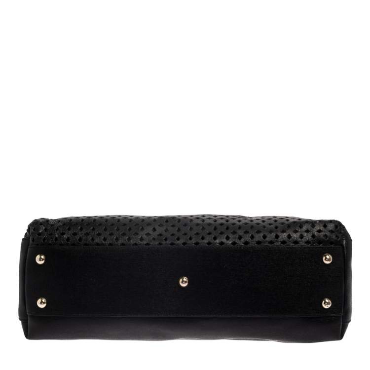 Pre Owned Furla Black Perforated Leather Piper Top Handle Bag