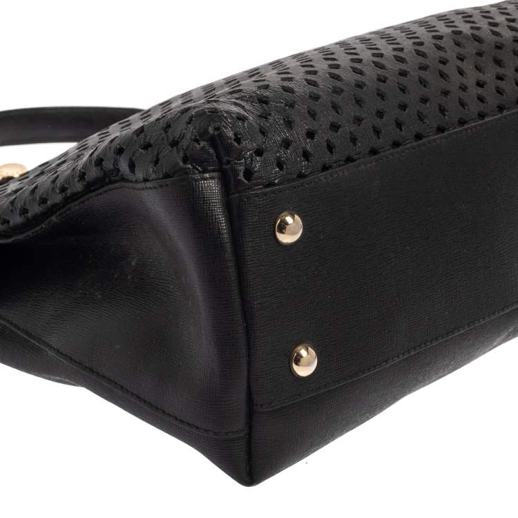 Pre Owned Furla Black Perforated Leather Piper Top Handle Bag