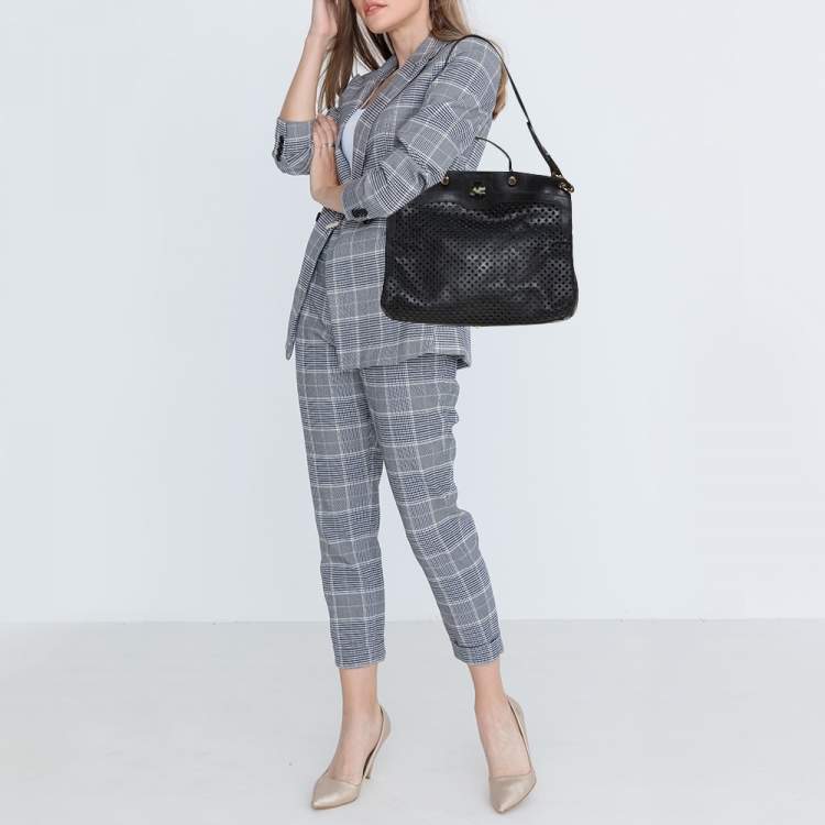Pre Owned Furla Black Perforated Leather Piper Top Handle Bag
