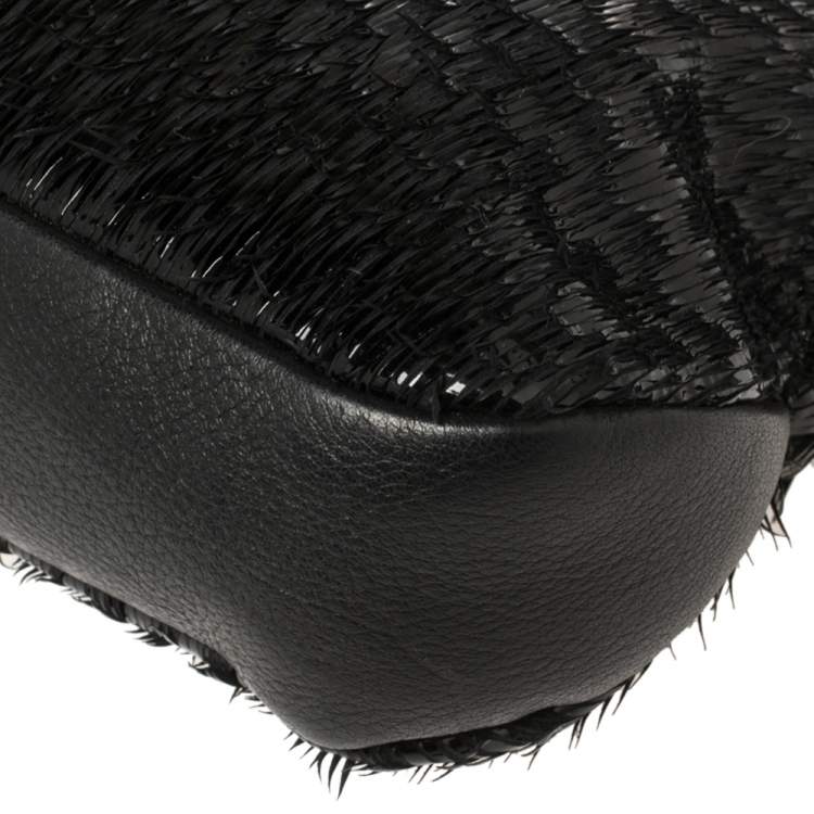 Pre Owned Furla Black Patent and Leather Fringe Chain Clutch