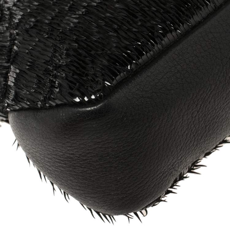 Pre Owned Furla Black Patent and Leather Fringe Chain Clutch