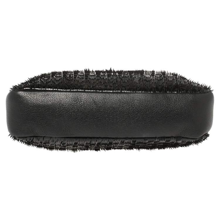 Pre Owned Furla Black Patent and Leather Fringe Chain Clutch