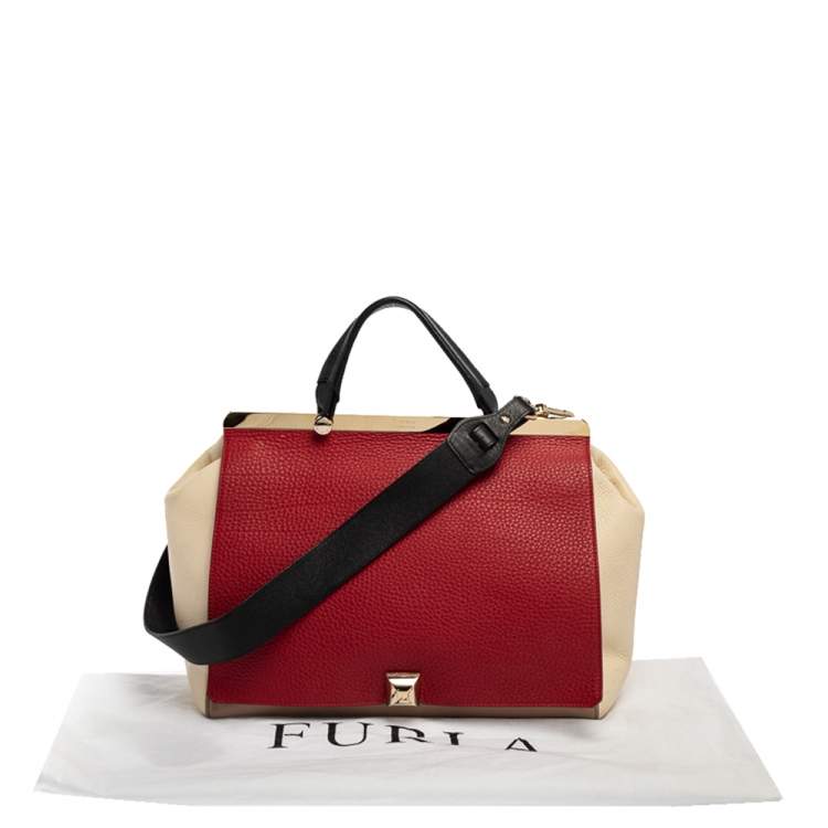 Pre Owned Furla Tri Color Leather Cortina Top Handle Bag