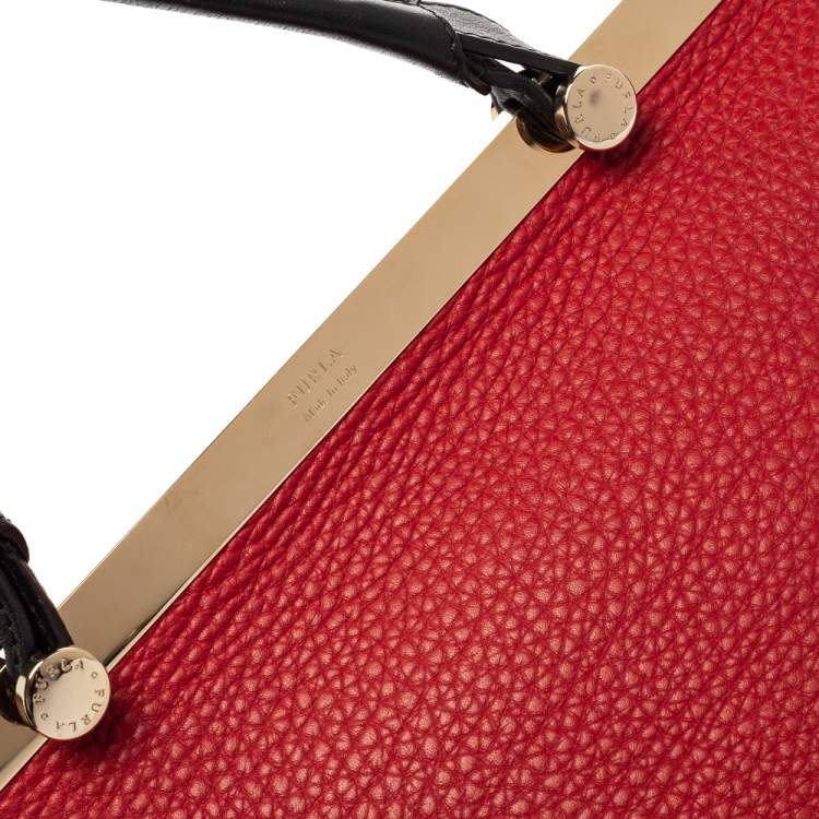 Pre Owned Furla Tri Color Leather Cortina Top Handle Bag