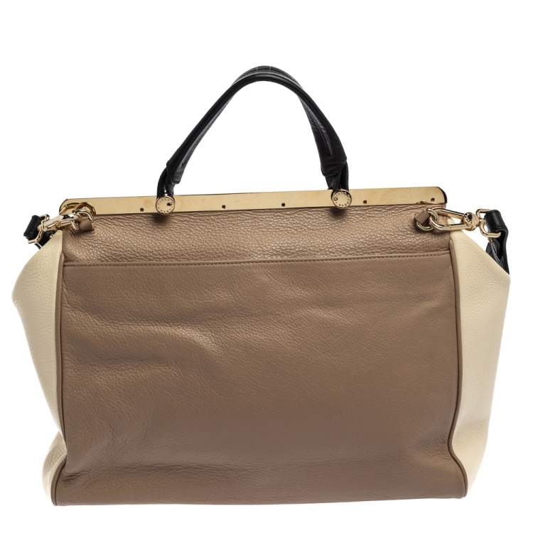 Pre Owned Furla Tri Color Leather Cortina Top Handle Bag