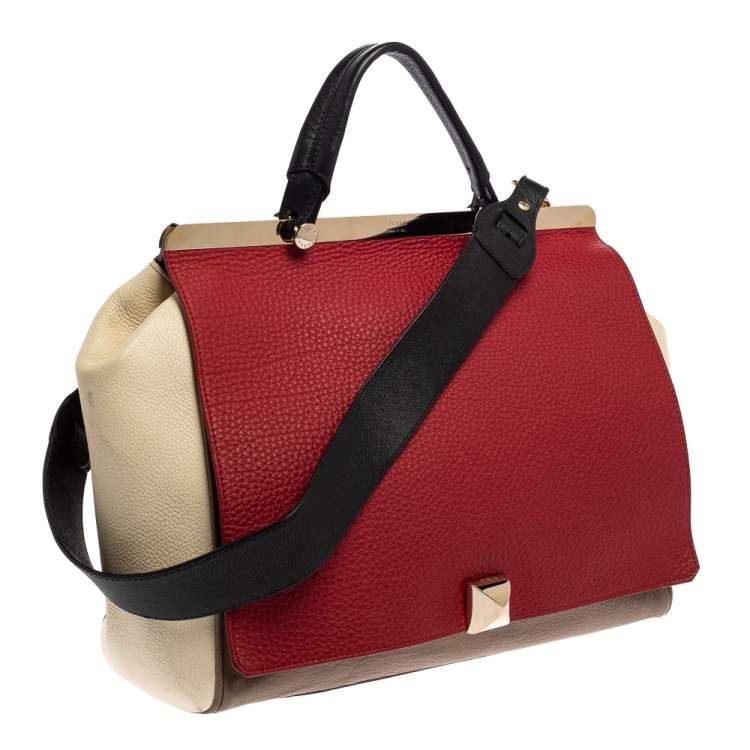 Pre Owned Furla Tri Color Leather Cortina Top Handle Bag