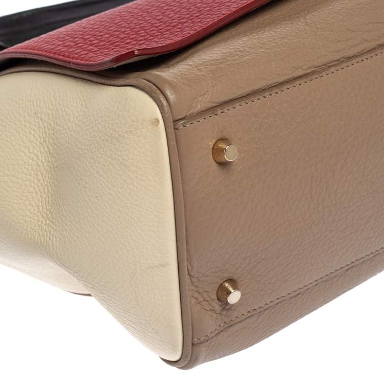 Pre Owned Furla Tri Color Leather Cortina Top Handle Bag